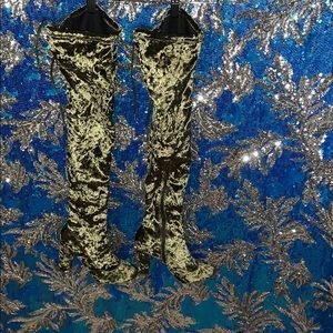 Green Velvet Thigh High Boots